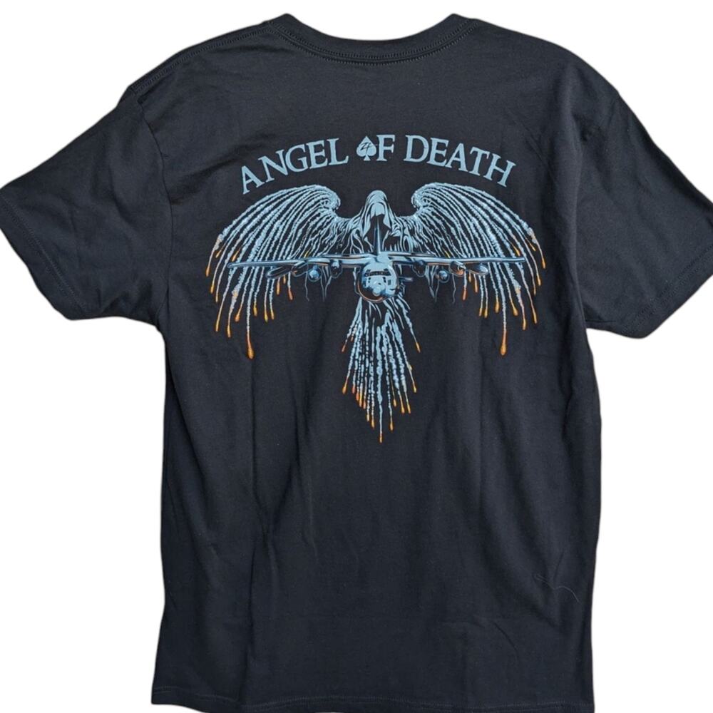 Zero Foxtrot Angel of Death Tee Mens Medium Black Skull Military Short Sleeve